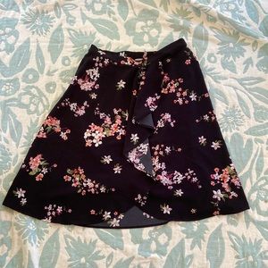 Large Black & Pink floral midi skirt with ruffle detail 14th & Union
